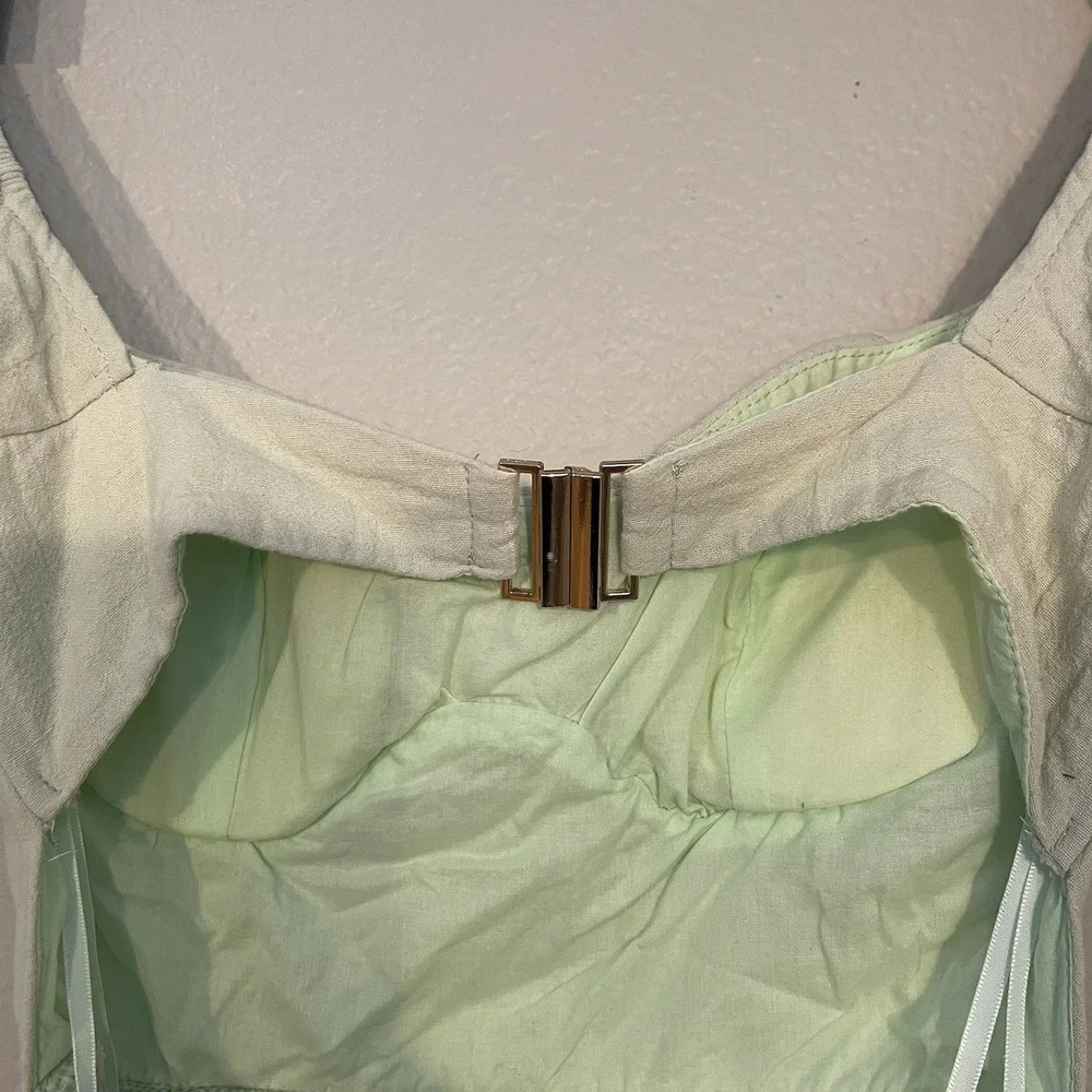 American Threads XS Cotton Mini Dress Milkmaid Babydoll 90s Cut Out Back